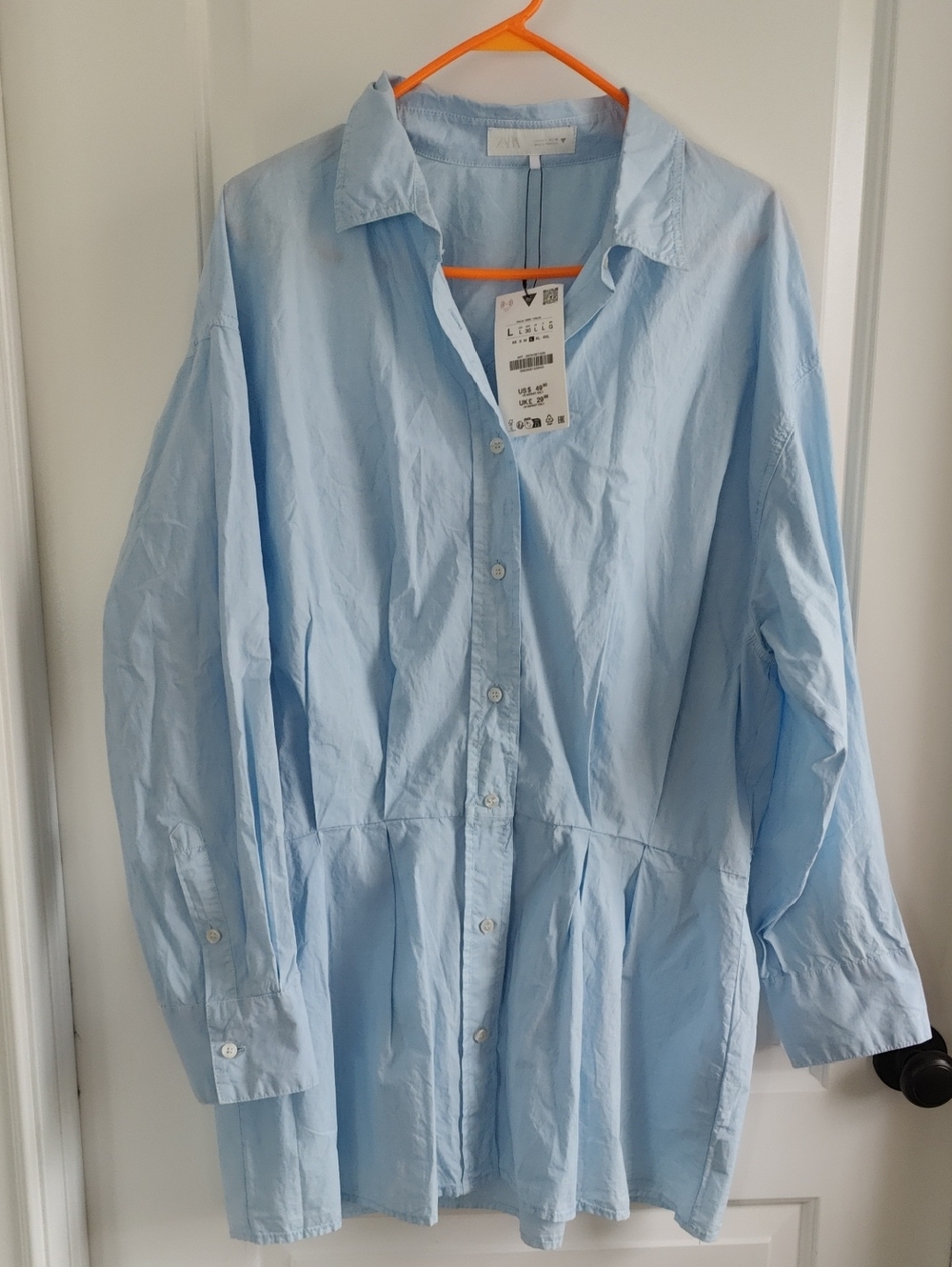 Zara Light Blue Button-Front Peplum Shirt NWT